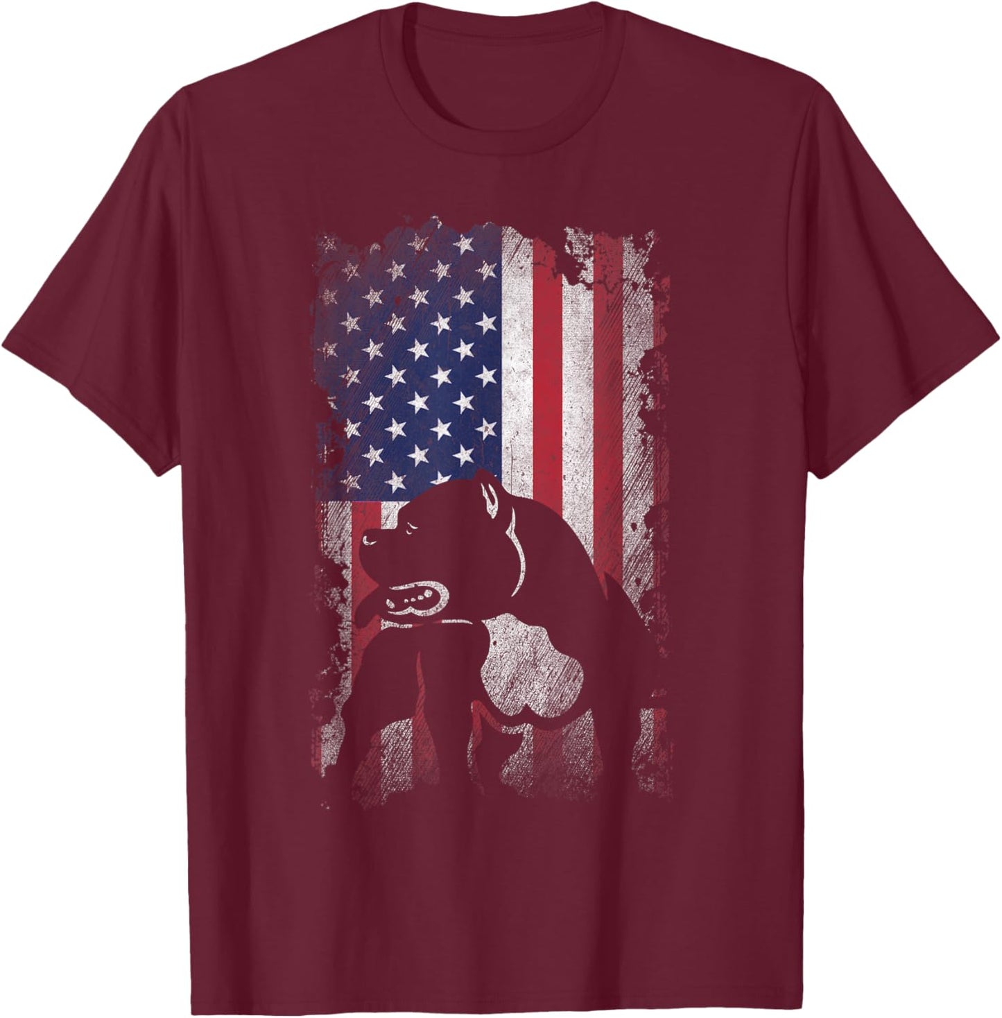 Patriotic American Bully American Flag USA Pitbull Dog Lover Women Kids Men T-Shirt - T-Shirt | Maroon