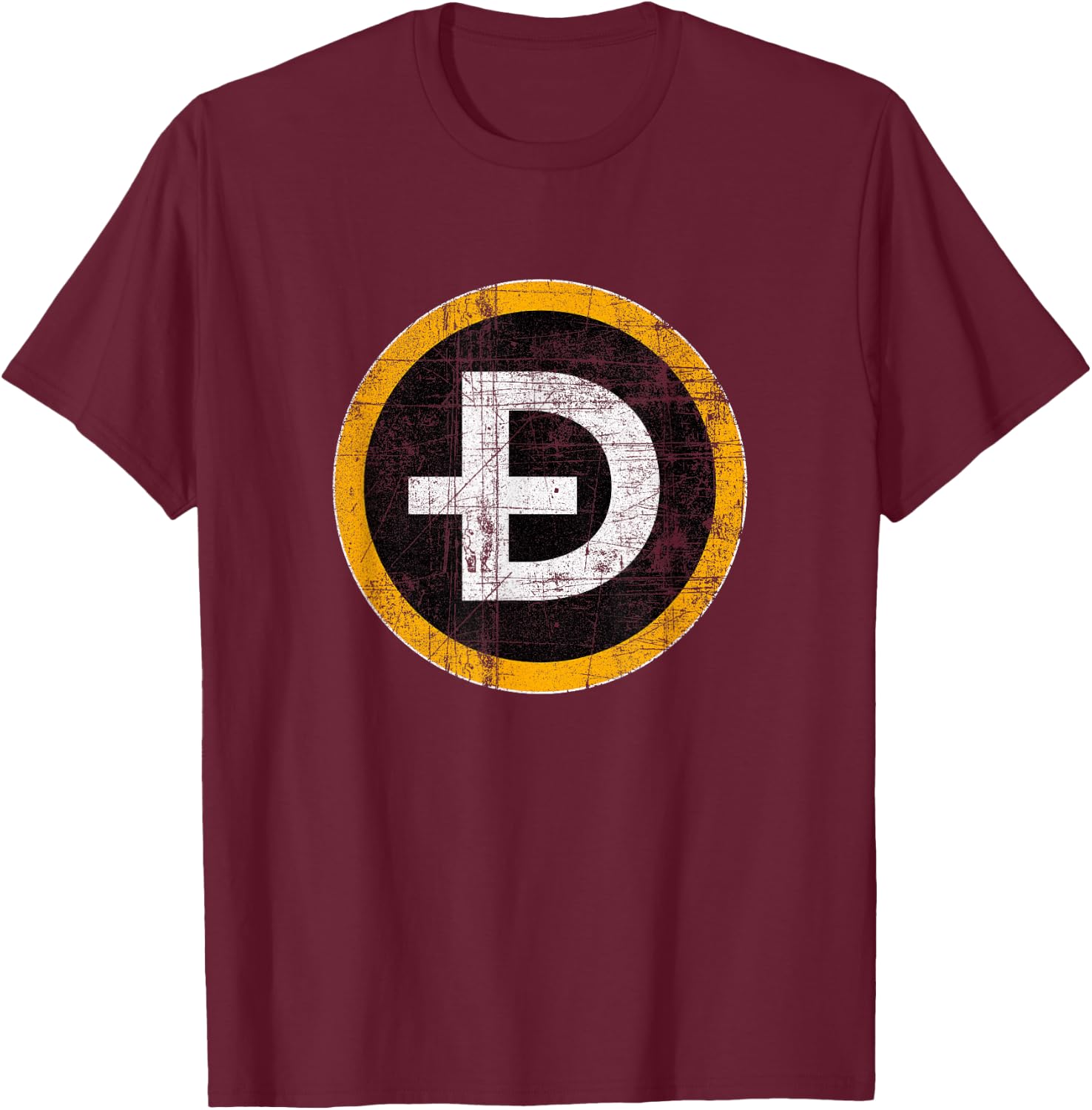 Dogecoin Symbol - DOGE HODL Jersey (DISTRESSED) T-Shirt - T-Shirt | Maroon