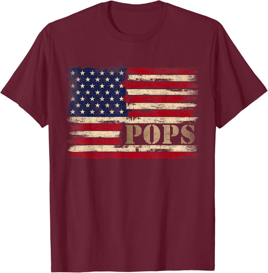 Retro Pops Bold Text USA Flag Fathers Day Grandpa T-Shirt - T-Shirt | Maroon