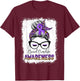Leopard Messy Bun Opioid Overdose Awareness Purple Ribbon T-Shirt - T-Shirt | Maroon