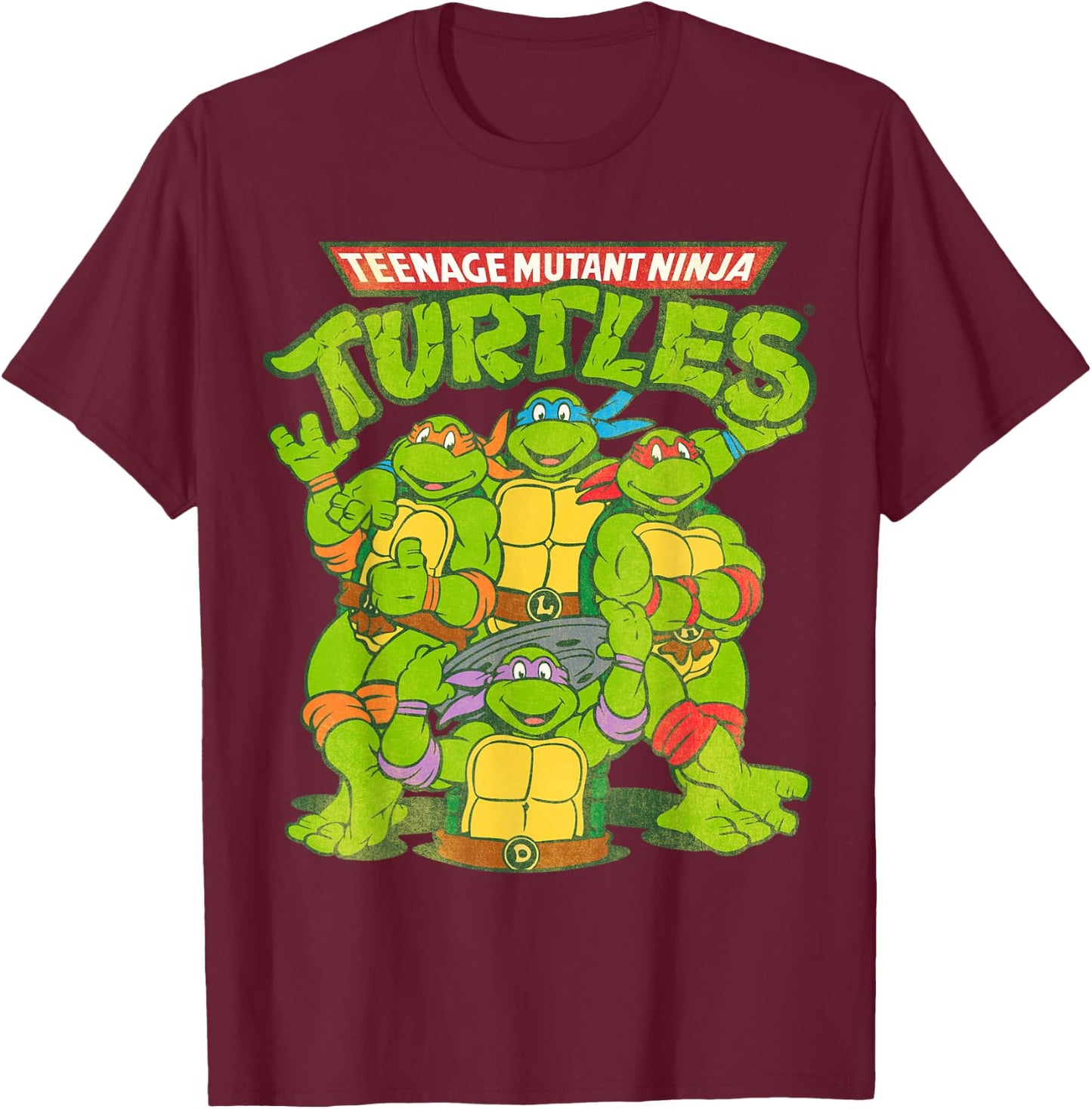 TMNT Classic Logo With All Ninja Turtles T-Shirt - T-Shirt | Maroon
