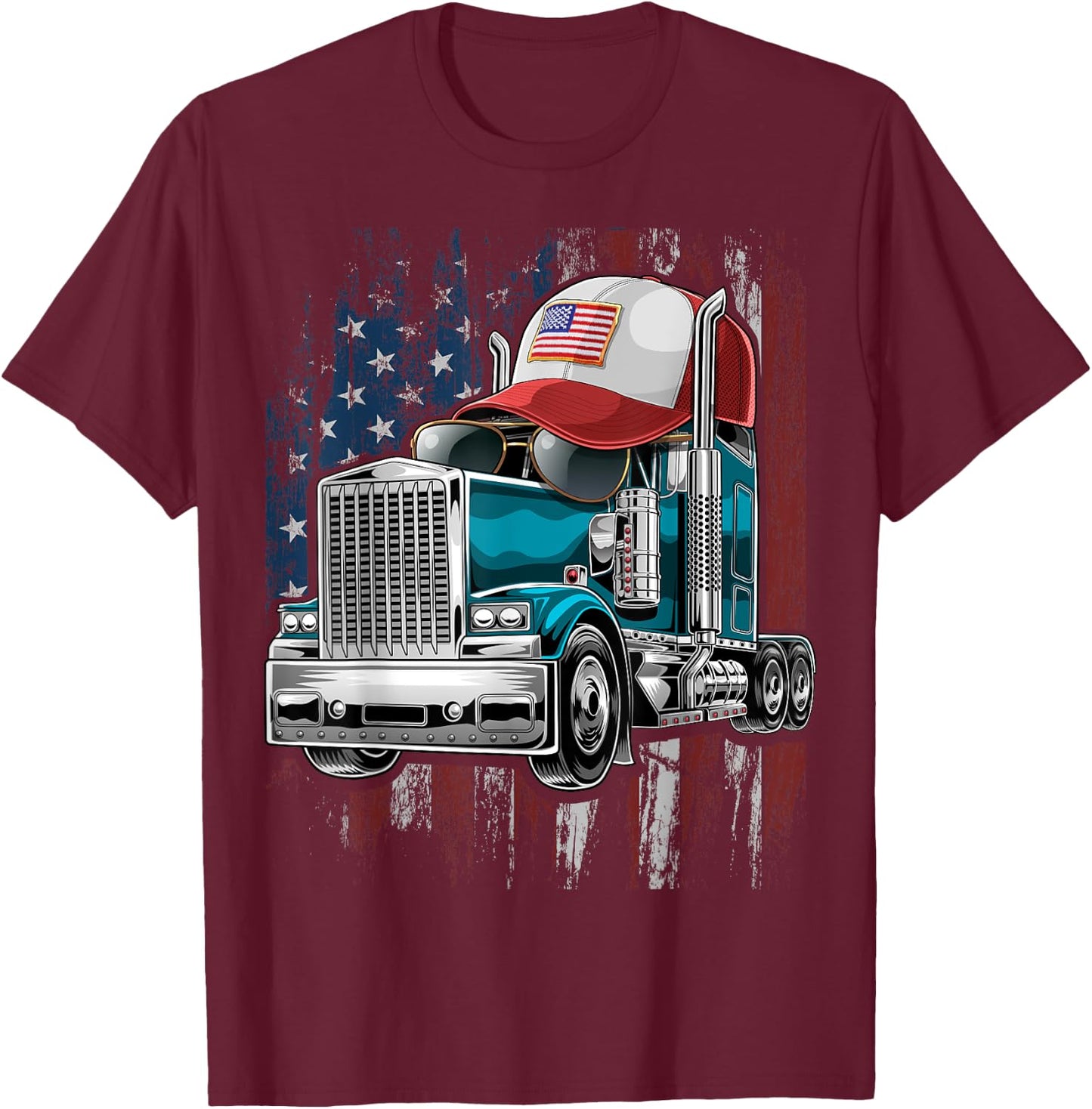 Trucker American Flag Trucker Hat Truck Driver Gift Men T-Shirt - T-Shirt | Maroon