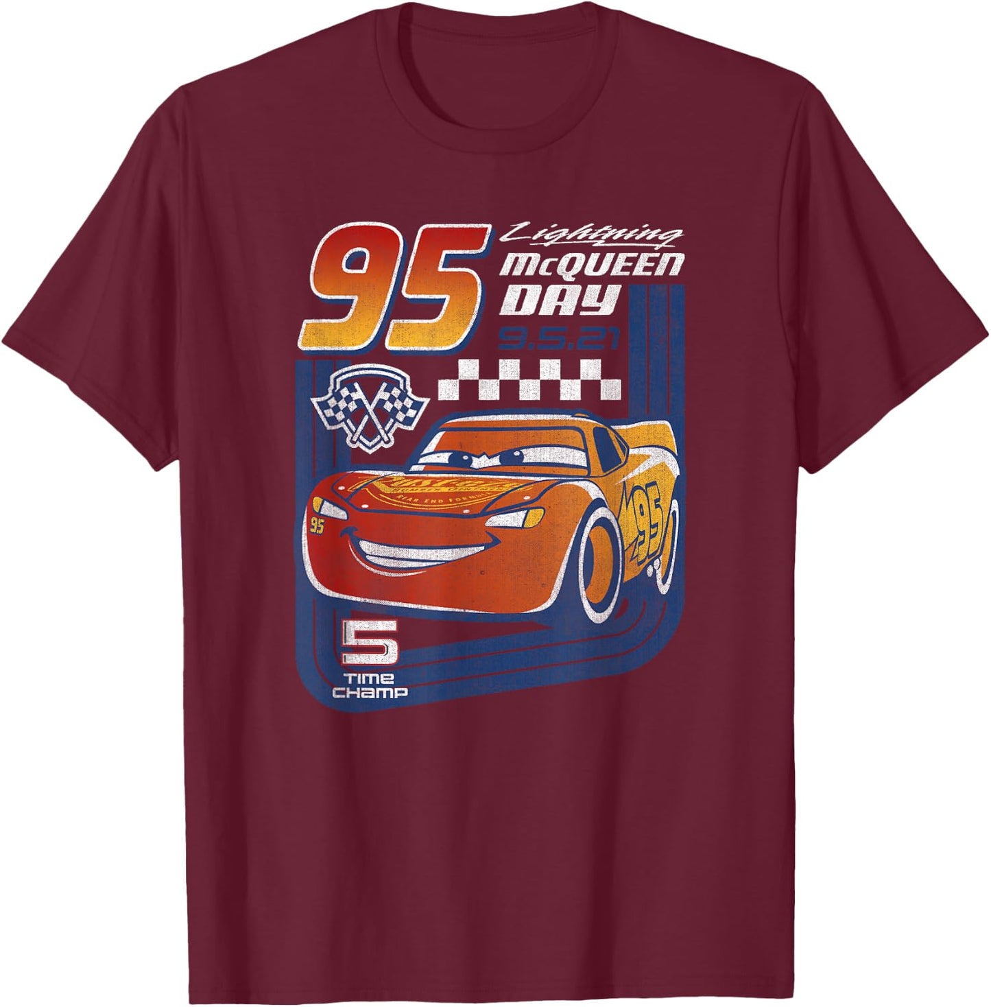 Disney Pixar Cars Lightning McQueen Trading Card Small T-Shirt - T-Shirt | Maroon