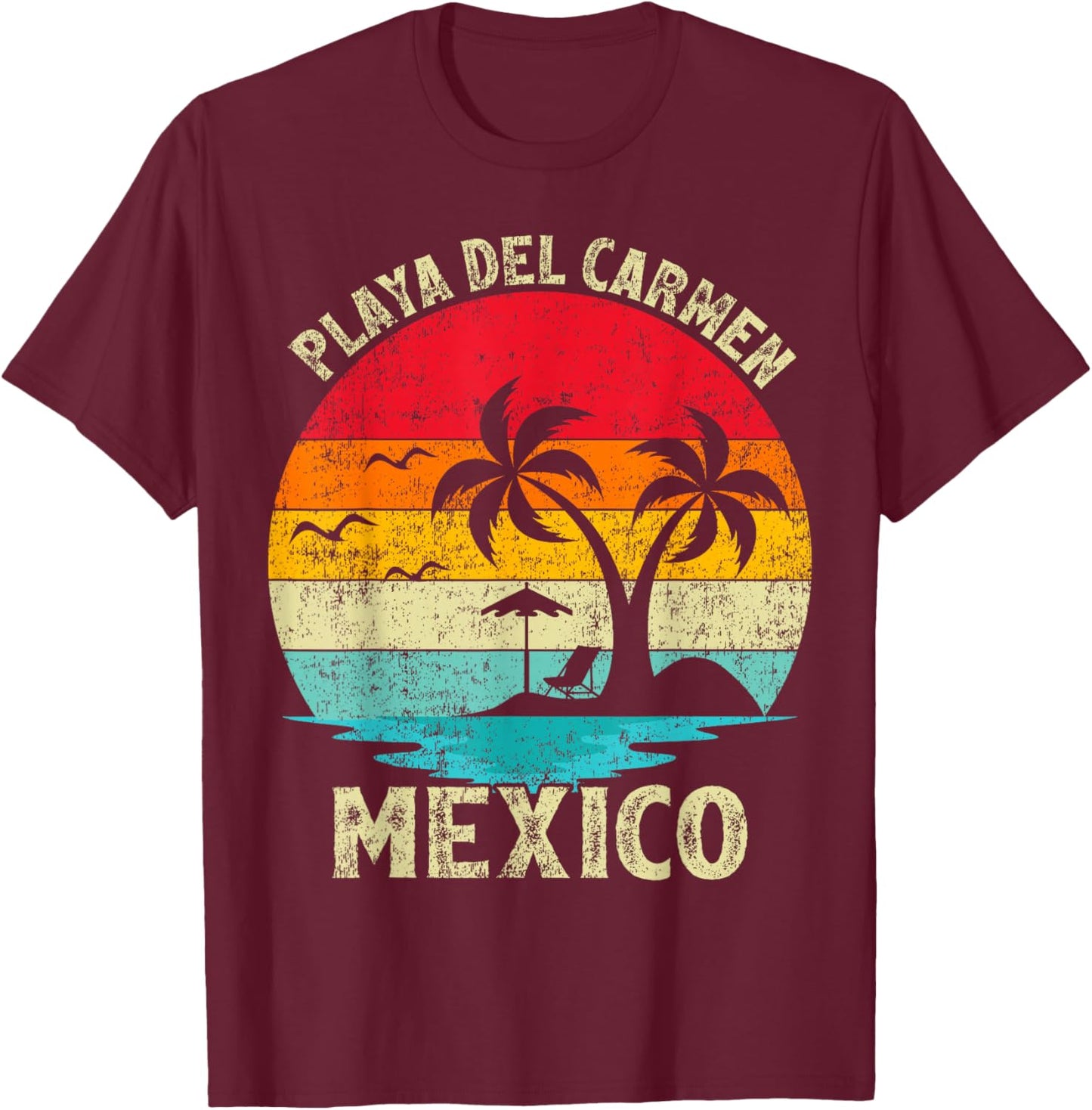 Family Vacation Vintage Retro Mexico Playa Del Carmen Beach T-Shirt - T-Shirt | Maroon