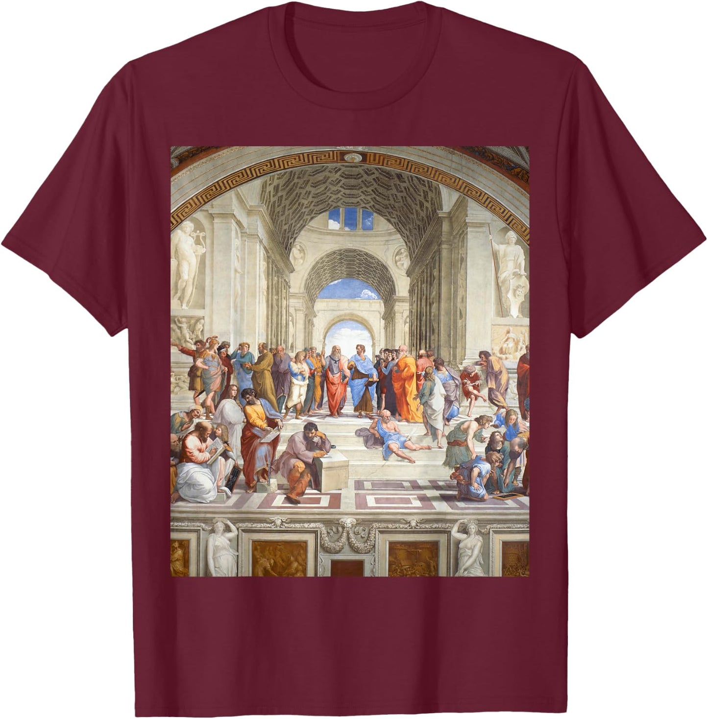 Renaissance Famous Painting The School of Athens T-Shirt - T-Shirt | Maroon