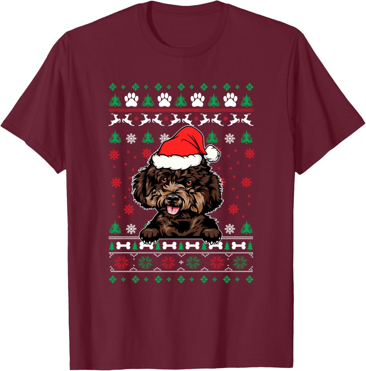 Poodle Dog Lovers Christmas Ugly Christmas Sweater T-Shirt - T-Shirt | Maroon
