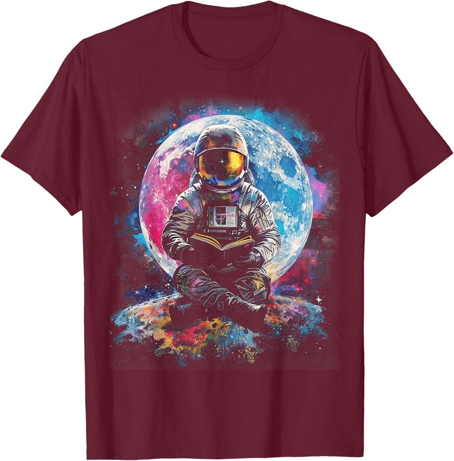 Book Lovers Cool Astronaut Reading Books In Space Kids T-Shirt - T-Shirt | Maroon