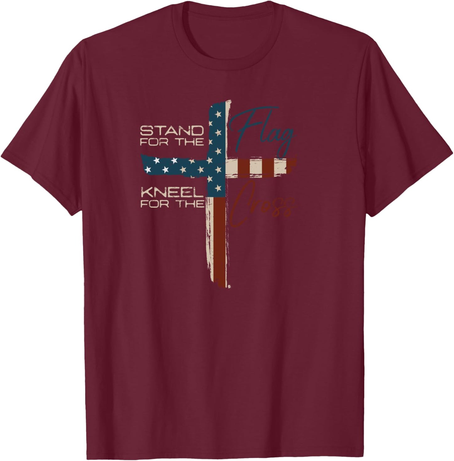 Stand the Flag and Cross Faith American Christian T-Shirt - T-Shirt | Maroon