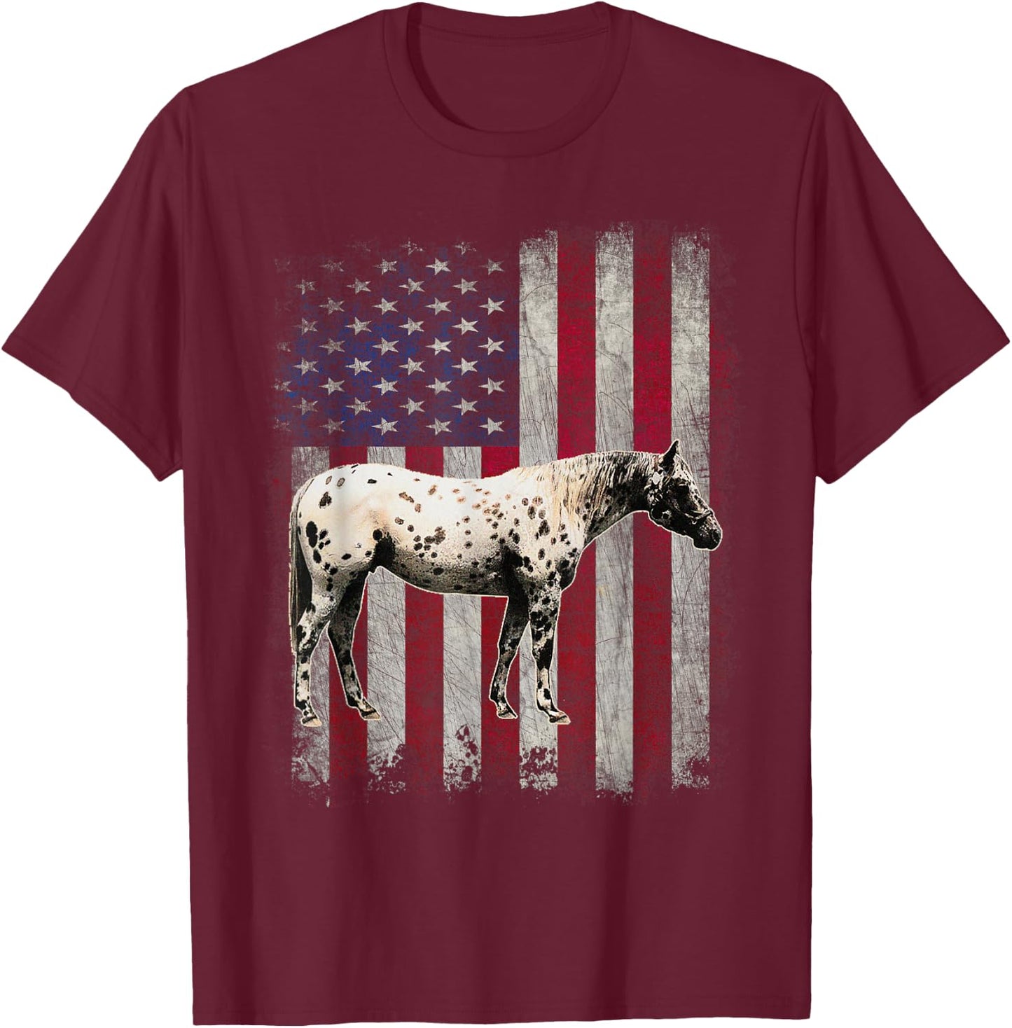 Appaloosa Horse Patriotic American Flag Vintage Horseback Women Kids Men T-Shirt - T-Shirt | Maroon
