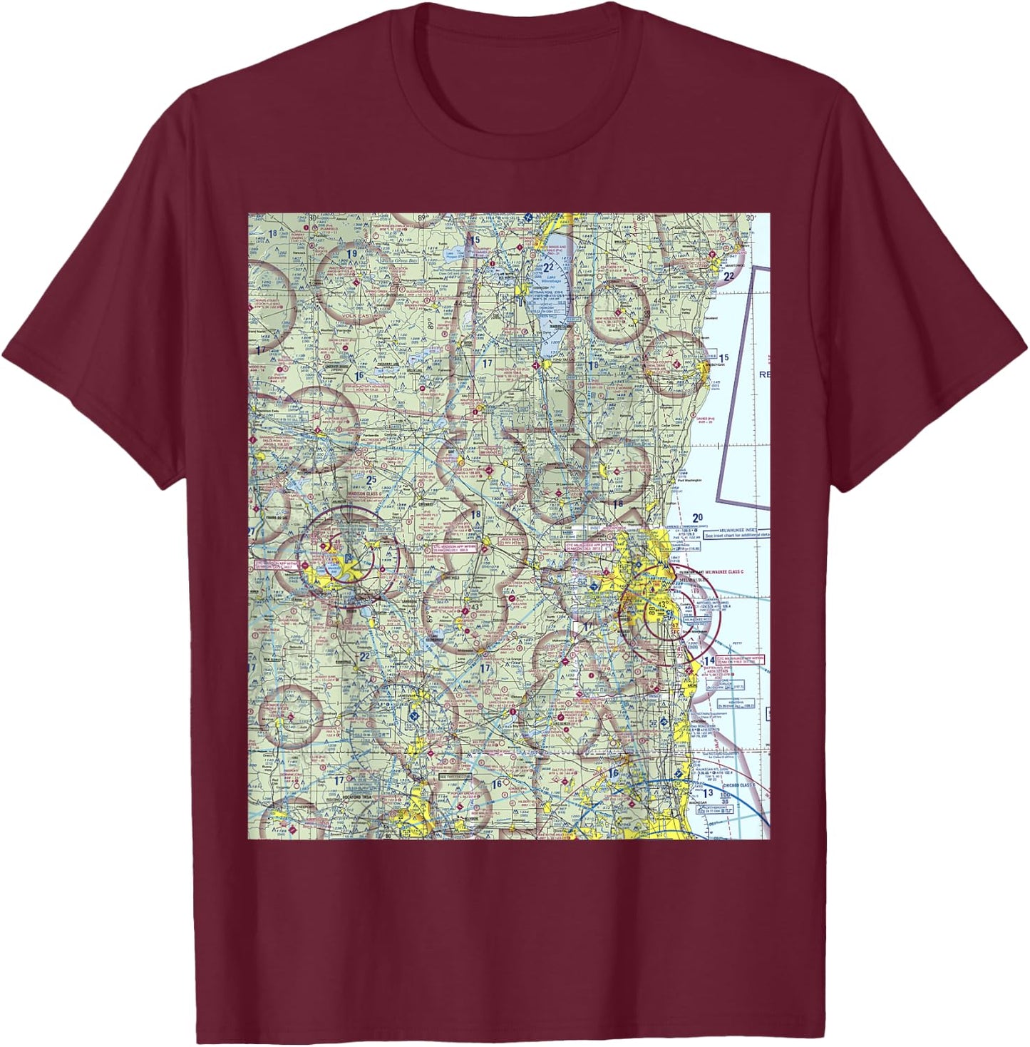 Aeronautical VFR Sectional Chart - Oshkosh T-Shirt - T-Shirt | Maroon