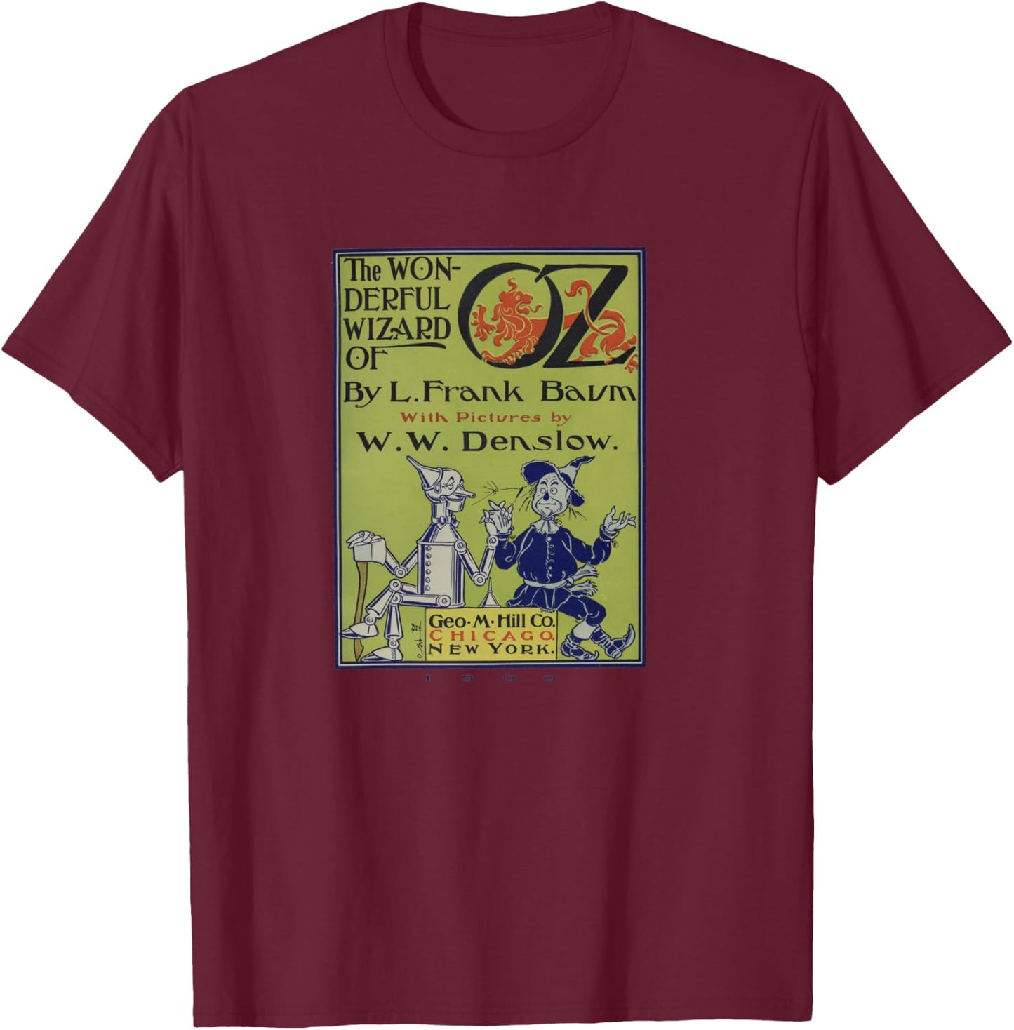 Vintage Scarecrow & Tin Man Vintage Wizard of OZ Book Poster T-Shirt - T-Shirt | Maroon