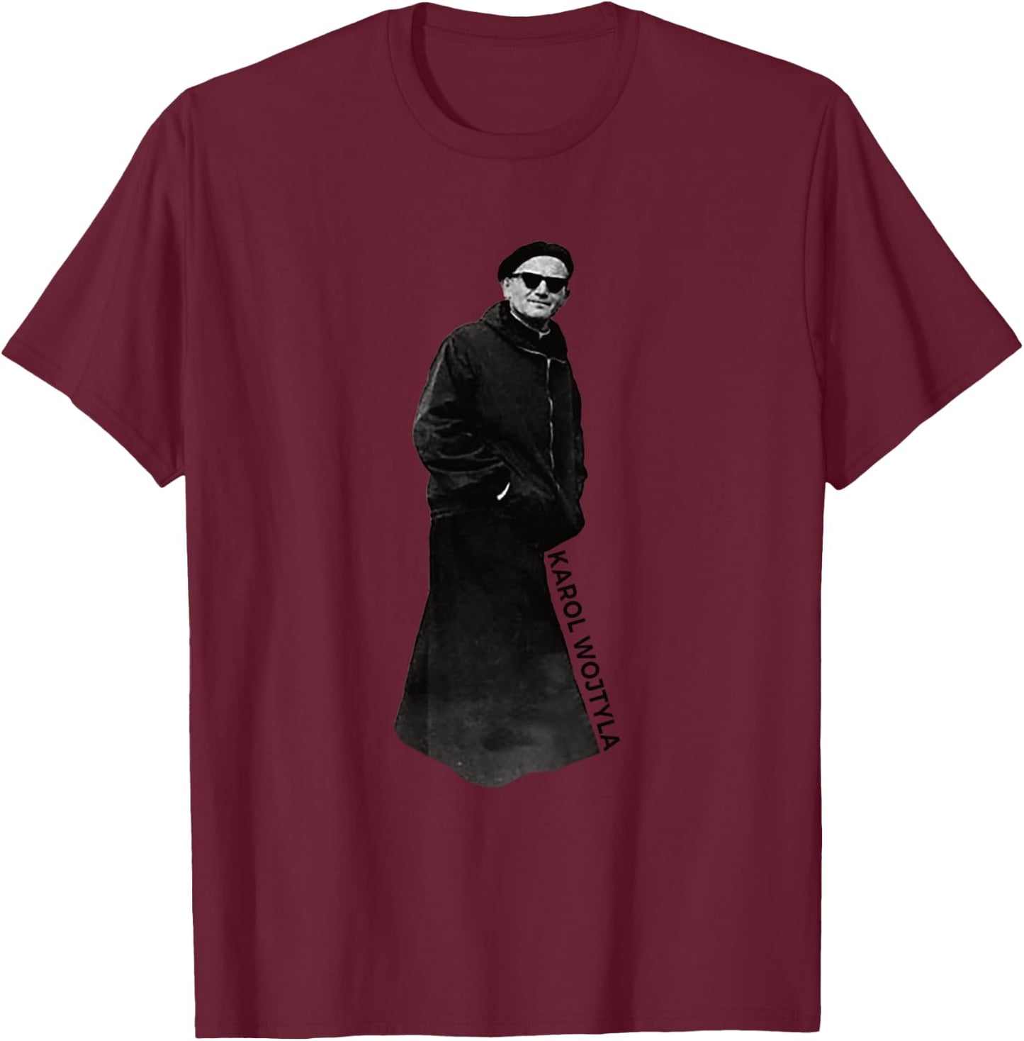 Pope Saint John Paul II with Sunglasses Catholic T-Shirt - T-Shirt | Maroon