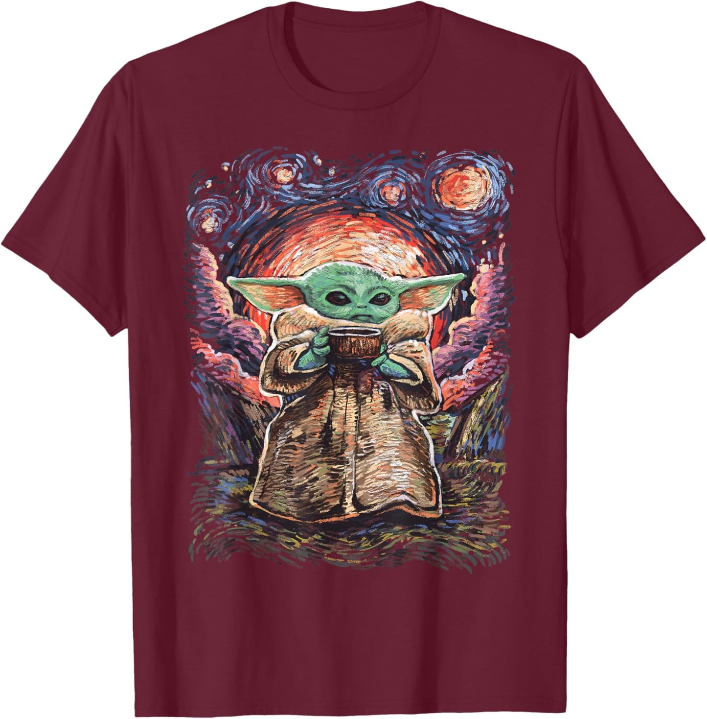 Star Wars The Child Starry Night T-Shirt - T-Shirt | Maroon