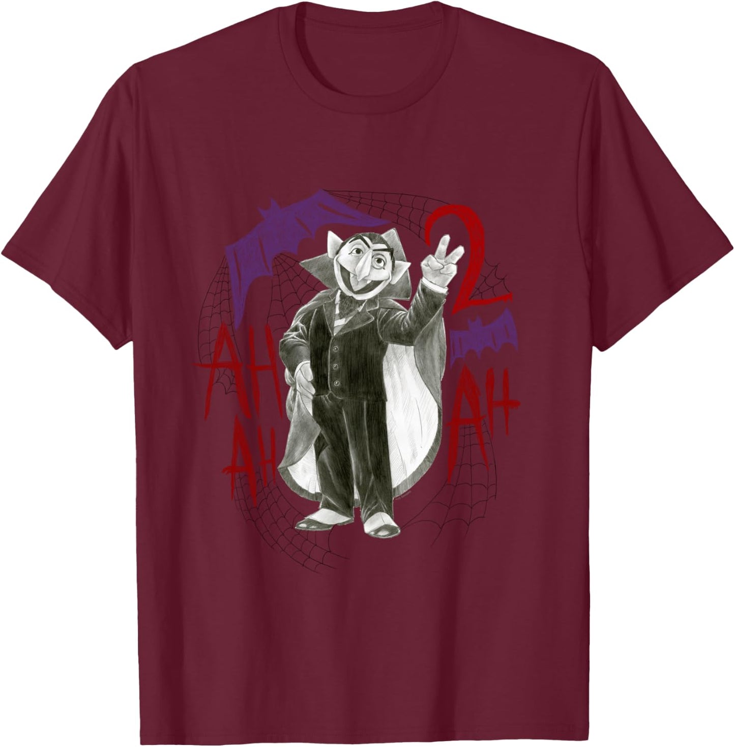 Sesame Street The Count 2Ah Ah T-Shirt - T-Shirt | Maroon