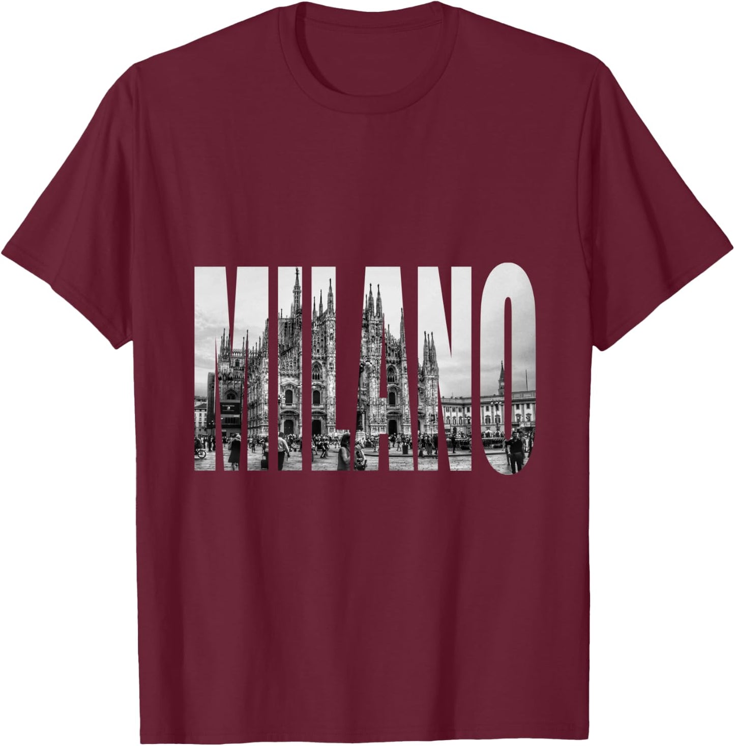 Milano Duomo Black and White Logo Image T-Shirt - T-Shirt | Maroon