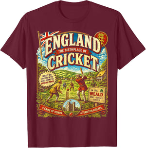 England Cricket Vintage | Birthplace of Cricket Retro T-Shirt - T-Shirt | Maroon