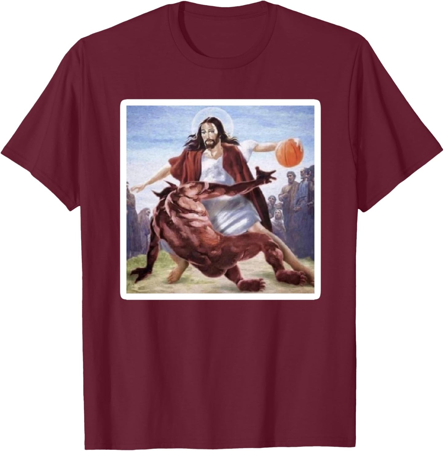 Jesus Crossing Up Satan Basketball T-Shirt - T-Shirt | Maroon