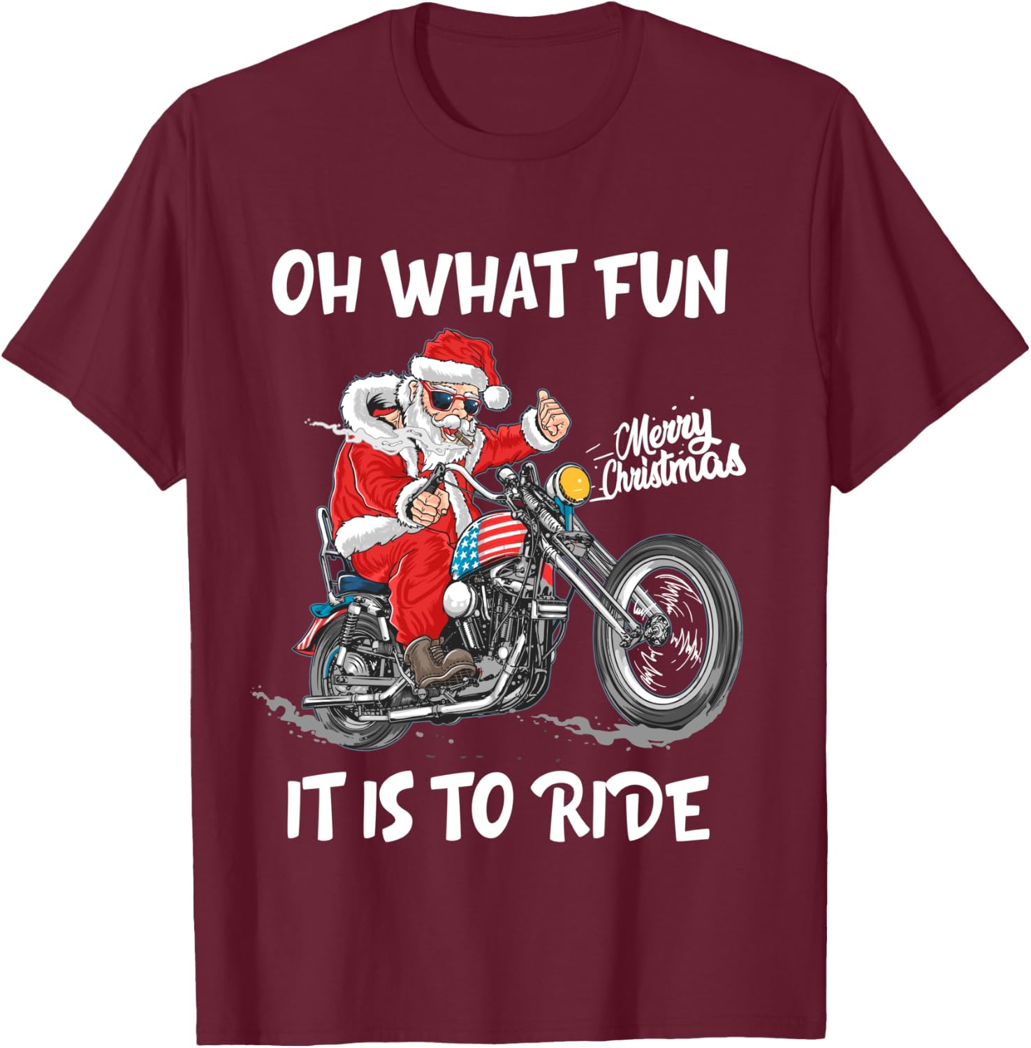 Biker Santa Motorcycle Fan Merry Christmas Xmas Holidays T-Shirt - T-Shirt | Maroon
