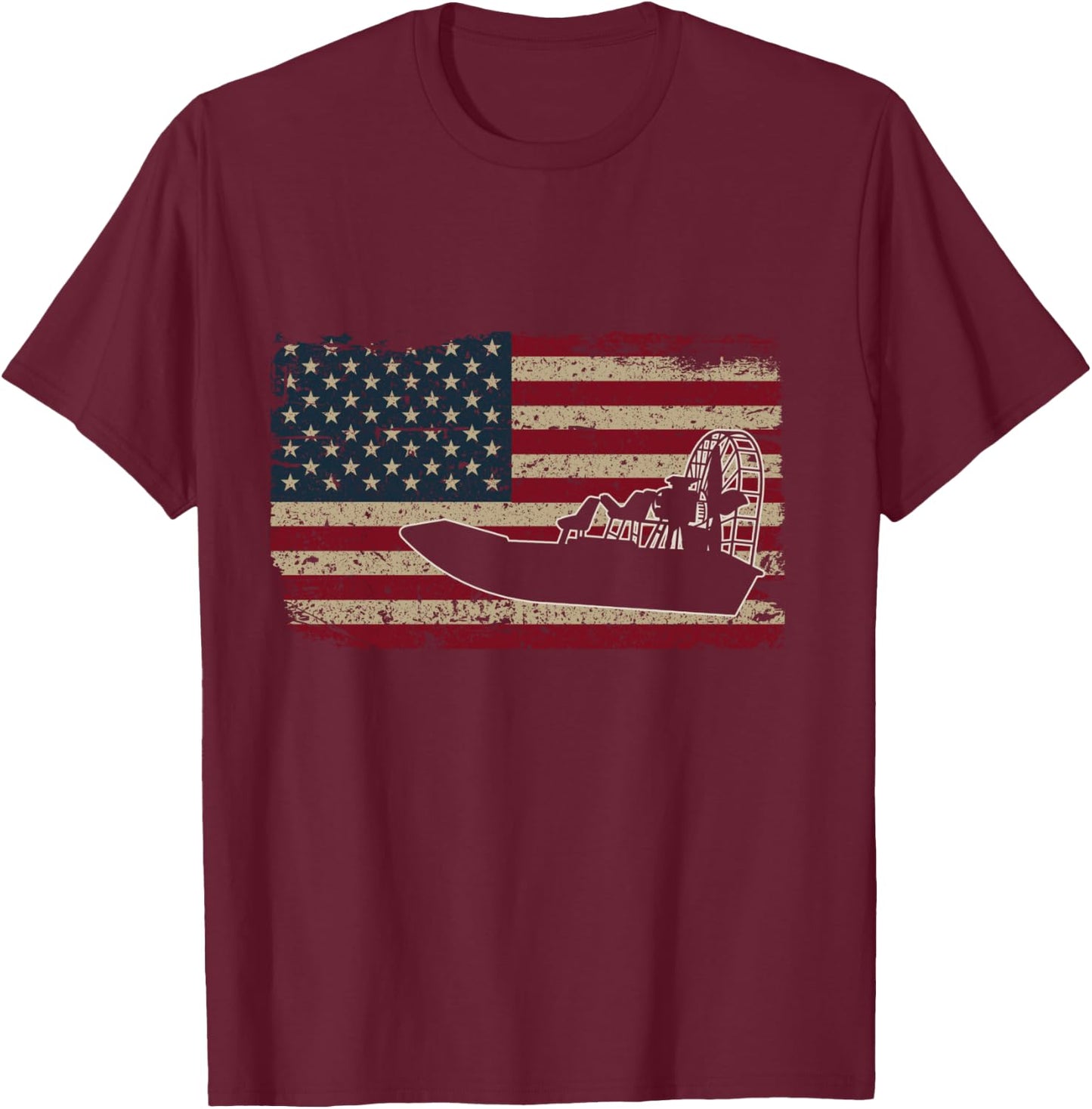 Airboat America Flag I Patriotic Airboat Captain Racing Gift T-Shirt - T-Shirt | Maroon