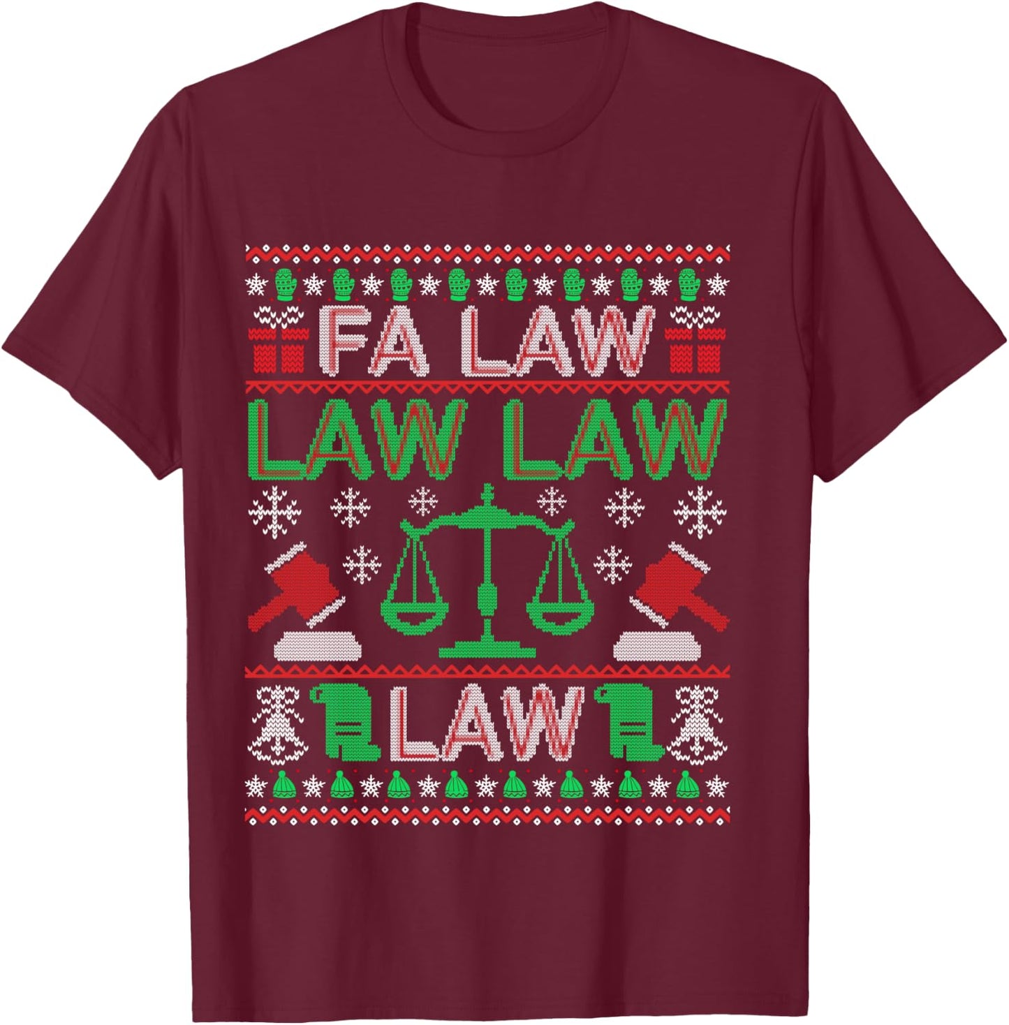 Fa Law Law Vintage Lawyer Ugly Christmas Sweater Funny Gift T-Shirt - T-Shirt | Maroon