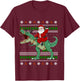 Santa Riding Dino | Funny Christmas Ugly Sweater T-Shirt - T-Shirt | Maroon