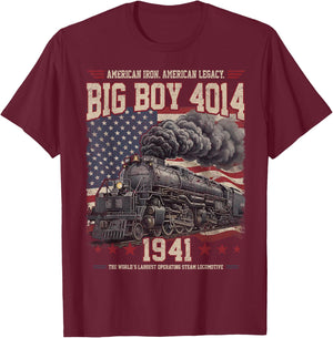 Big Boy 4014 Train 4th of July Retro US Flag Vintage Apparel T-Shirt - T-Shirt | Maroon