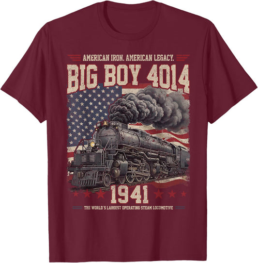 Big Boy 4014 Train 4th of July Retro US Flag Vintage Apparel T-Shirt - T-Shirt | Maroon