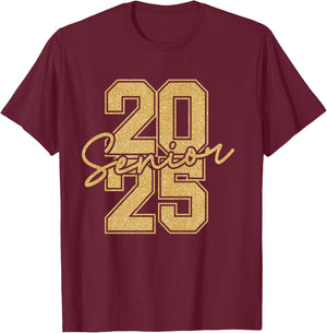 Senior 2025 Class of 2025 Gold Black Senior Graduation Gift T-Shirt - T-Shirt | Maroon