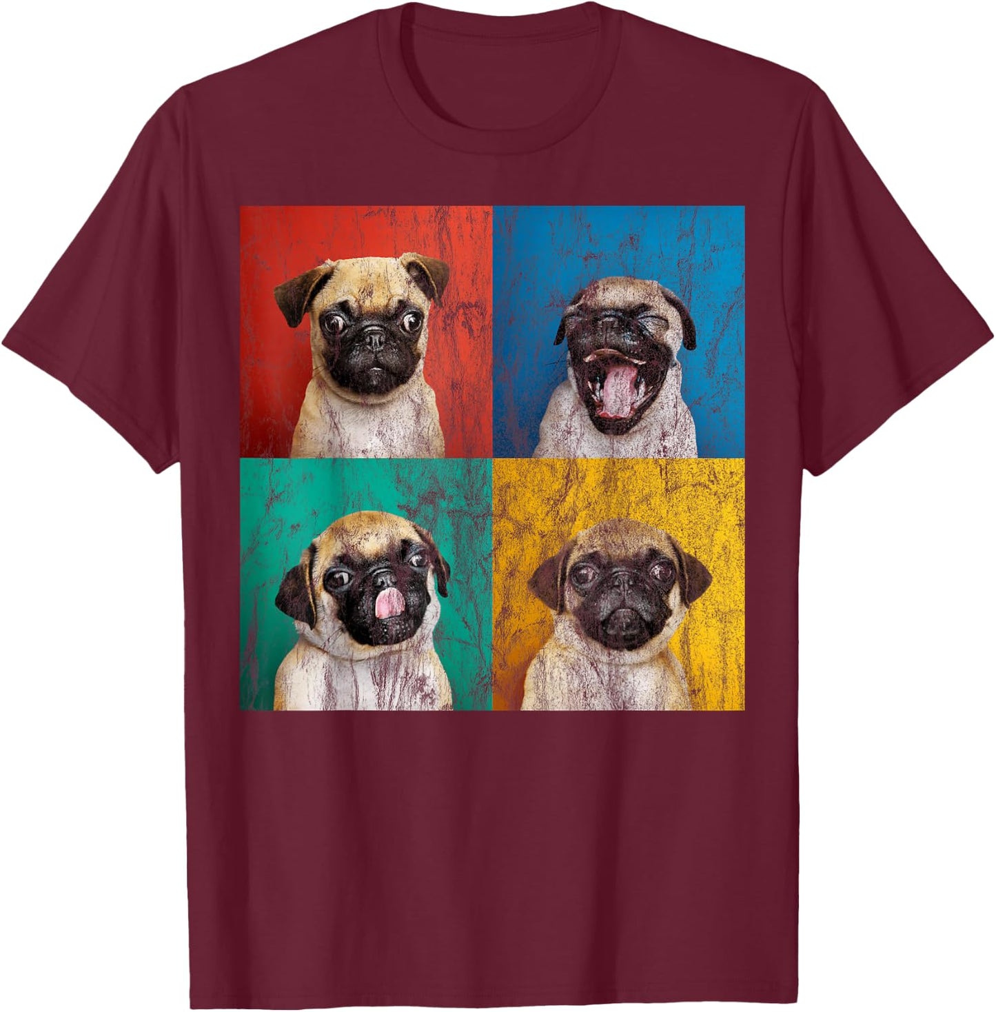 Pug puppy portrait photos Carlino for dog lovers distressed T-Shirt - T-Shirt | Maroon