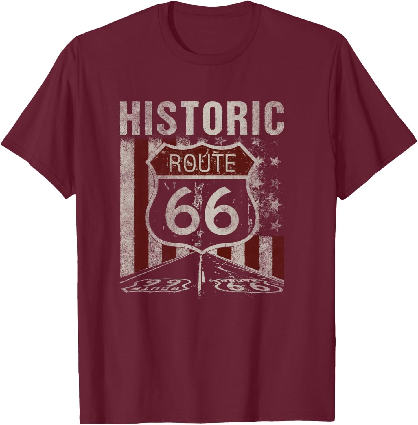 Historic U.S.A. Route 66 Highway Vintage America Road Sign T-Shirt - T-Shirt | Maroon