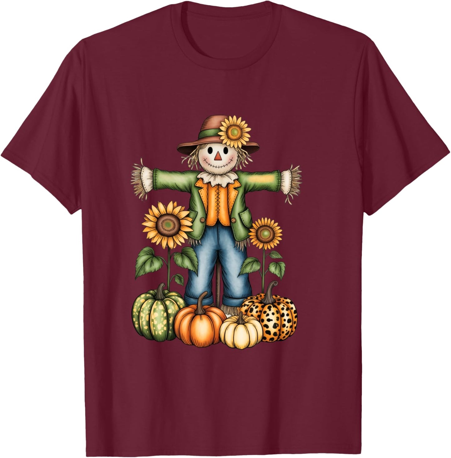 Funny Scarecrow Fall Season Autumn Gift Women Kids T-Shirt - T-Shirt | Maroon