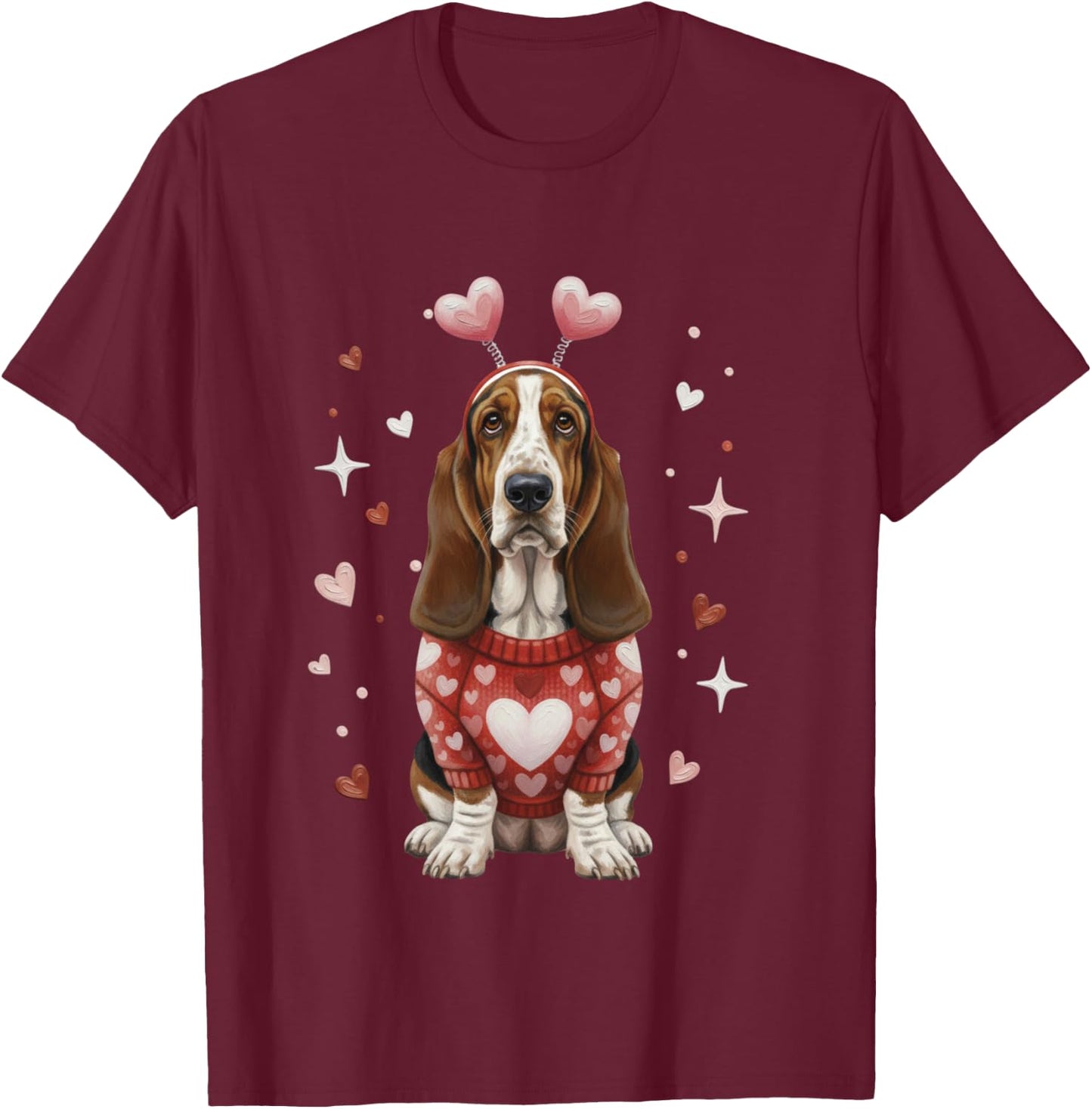 Cute Basset Hound Valentine Heart Valentines Day T-Shirt - T-Shirt | Maroon