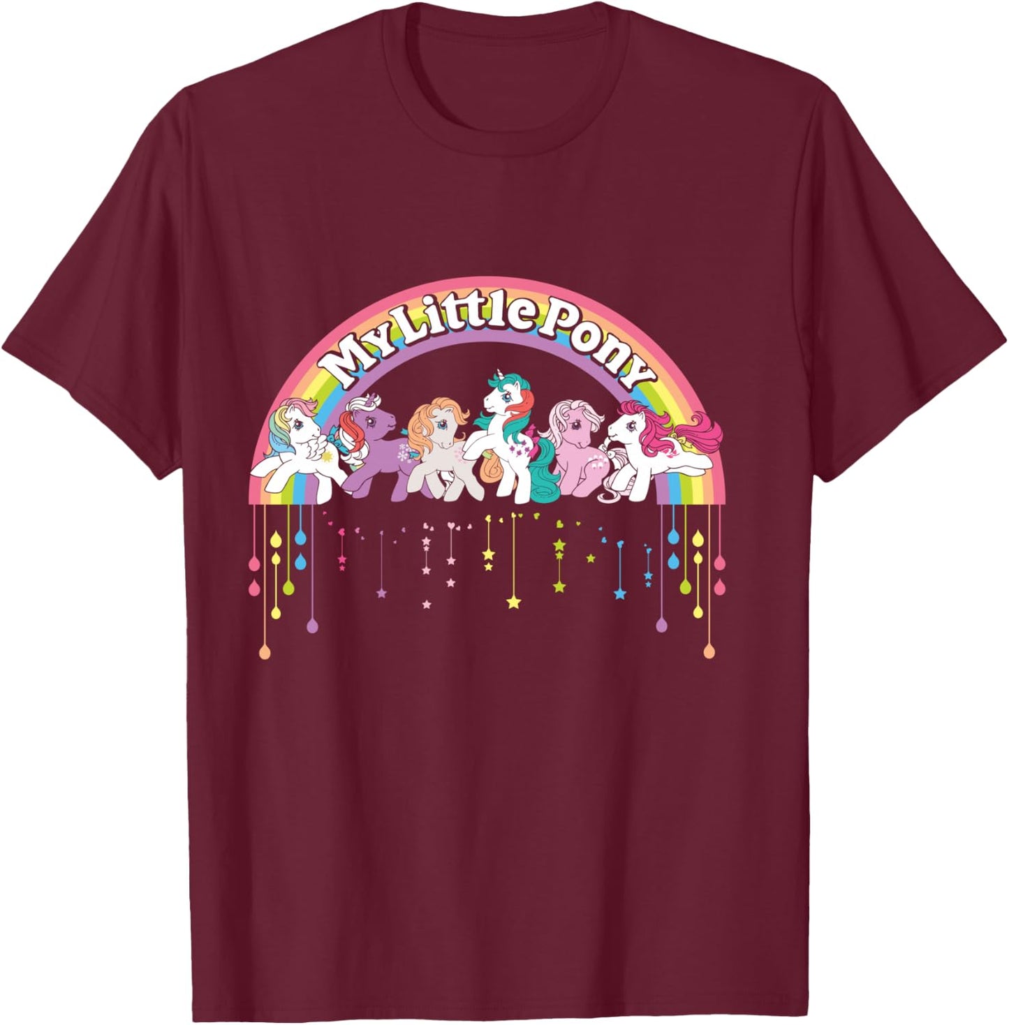 Logo Retro Cartoon Rainbow Dash Fluttershy Rarity T-Shirt - T-Shirt | Maroon