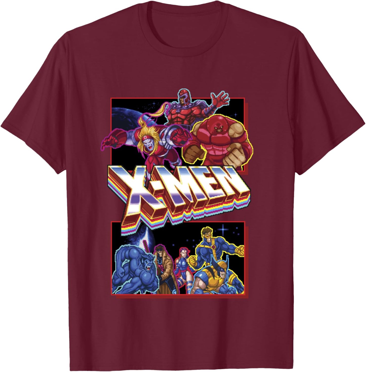 Marvel X-Men Classic Retro Video Game Logo Panels T-Shirt - T-Shirt | Maroon