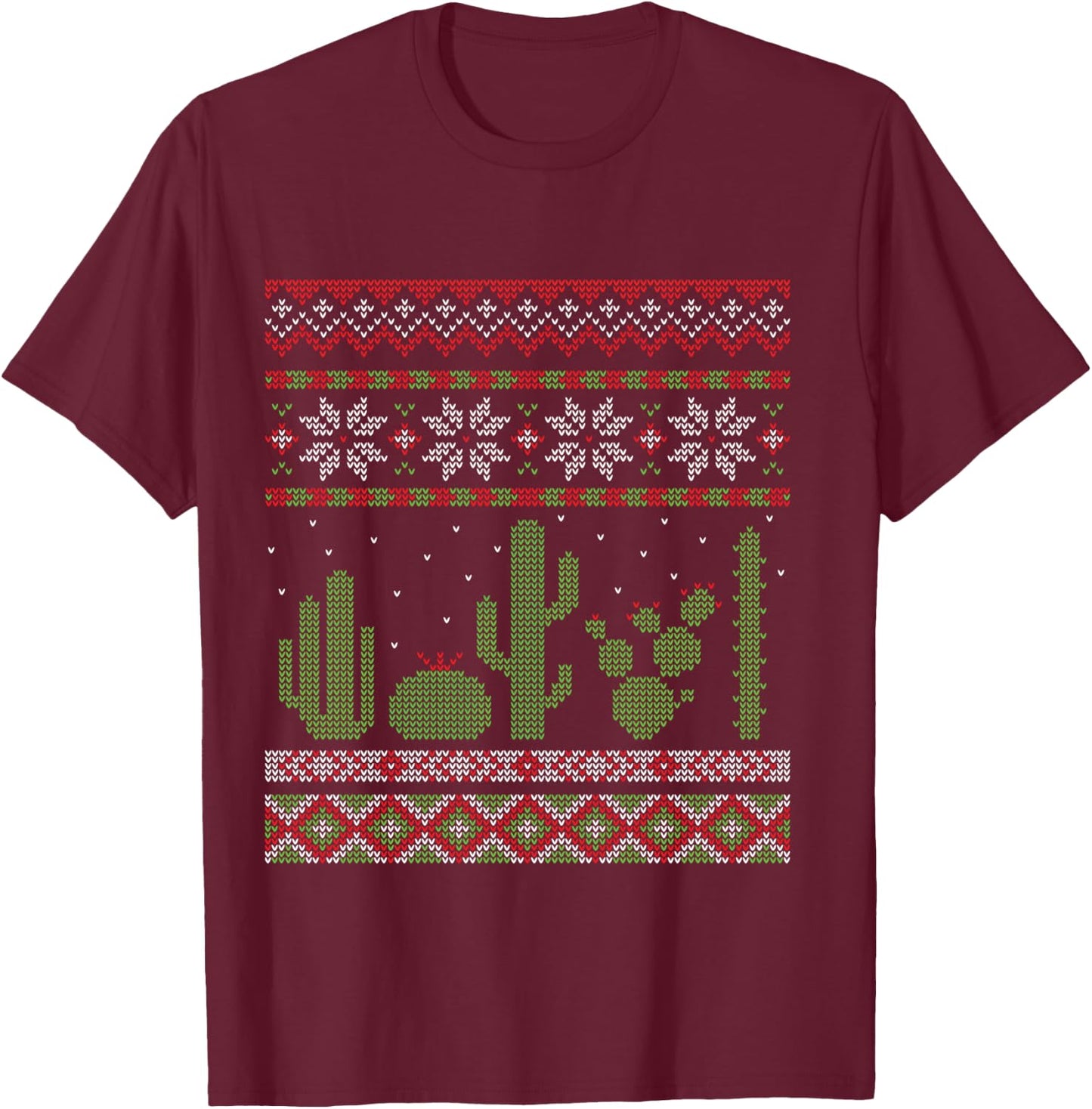 Cactus Ugly Christmas Southwest Cacti Succulent T-Shirt - T-Shirt | Maroon