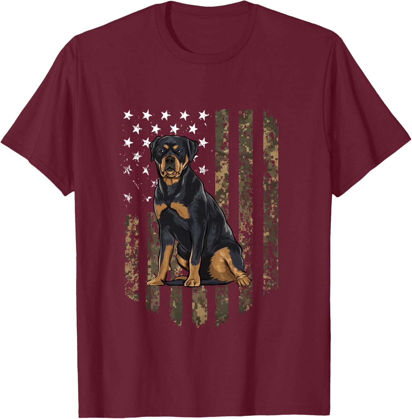 Camo American Flag Rottweiler 4th Of July USA T-Shirt - T-Shirt | Maroon