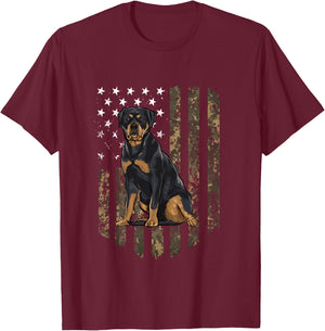 Camo American Flag Rottweiler 4th Of July USA T-Shirt - T-Shirt | Maroon