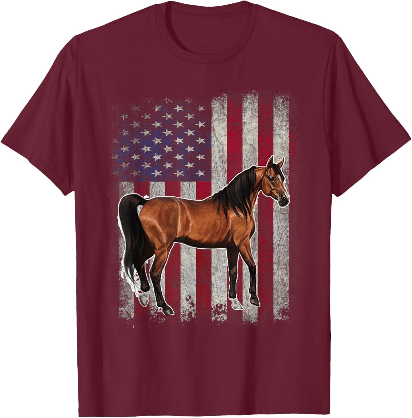 Arabian Horse Patriotic American Flag Vintage Horseback T-Shirt - T-Shirt | Maroon