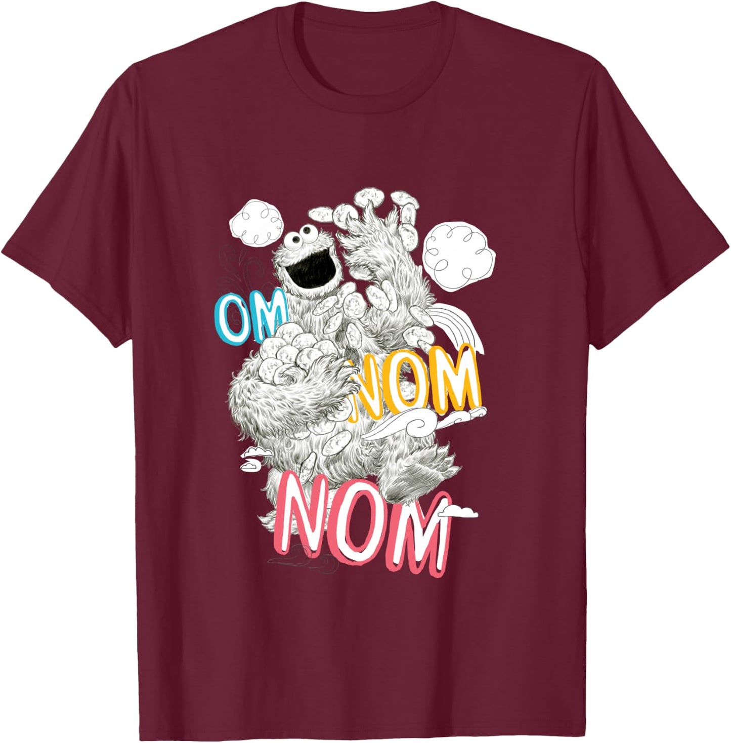 Sesame Street Cookie Monster Om Nom T-Shirt - T-Shirt | Maroon