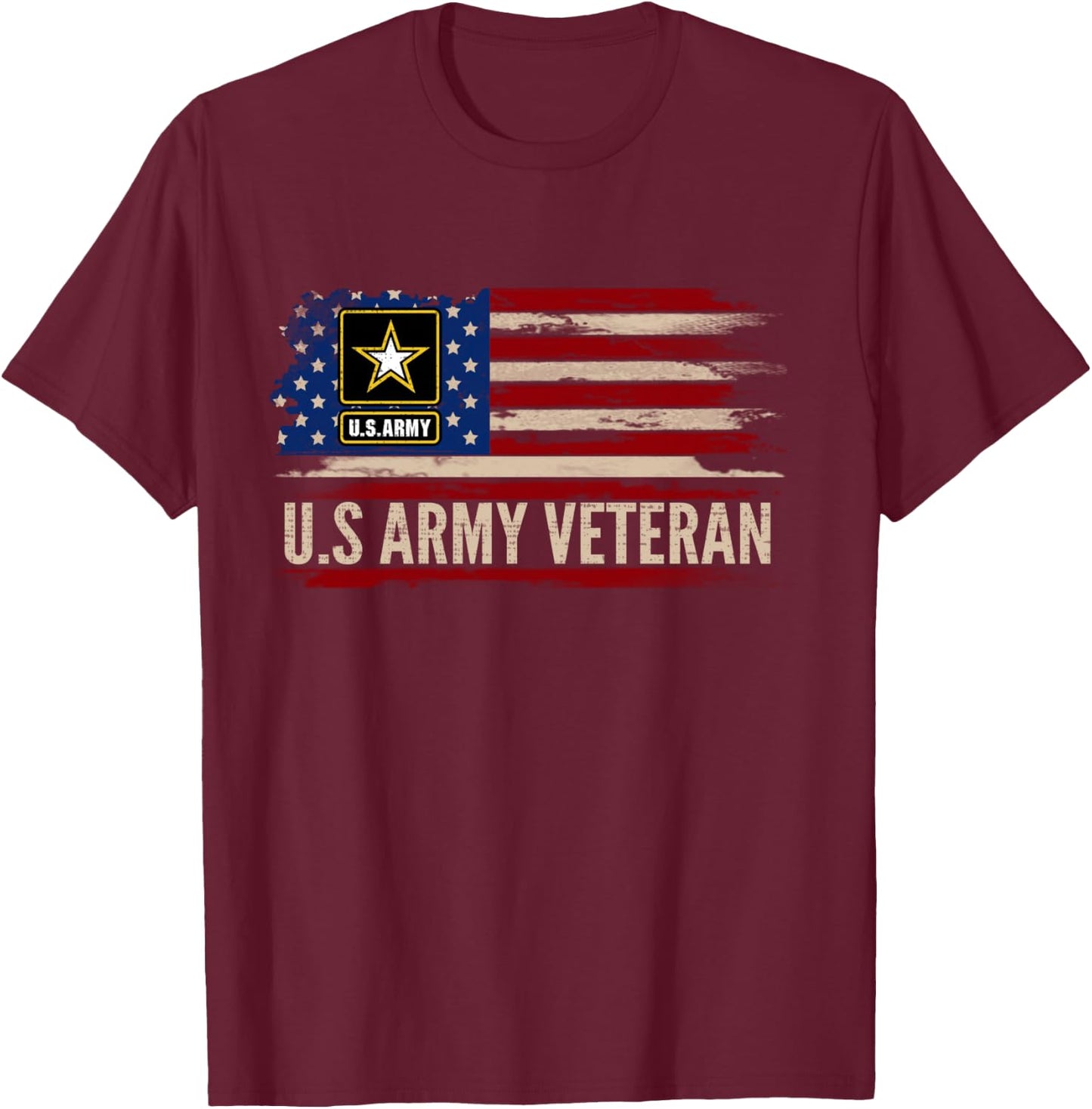 Vintage U.S Army Veteran with American Flag Veteran Gift T-Shirt - T-Shirt | Maroon