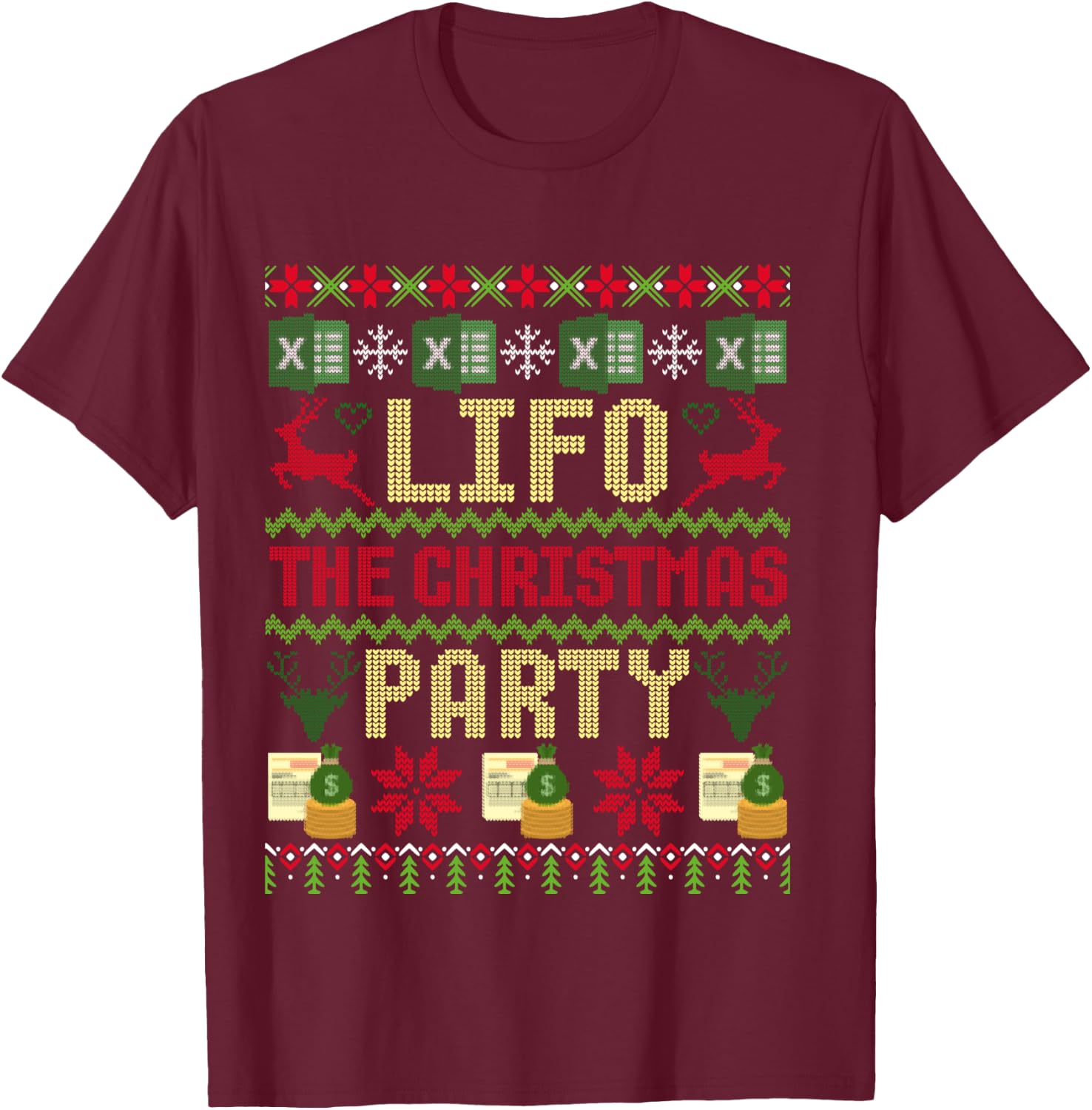 CPA Lifo The Christmas Party Ugly Accountant Sweater Xmas T-Shirt - T-Shirt | Maroon
