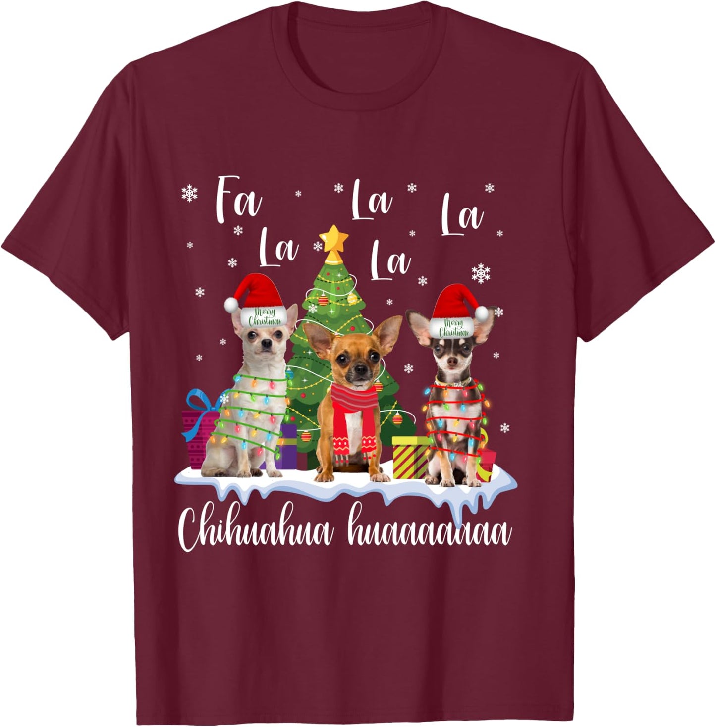 Chihuahua Dog Xmas Fa La La La Funny Ugly Christmas Sweater T-Shirt - T-Shirt | Maroon