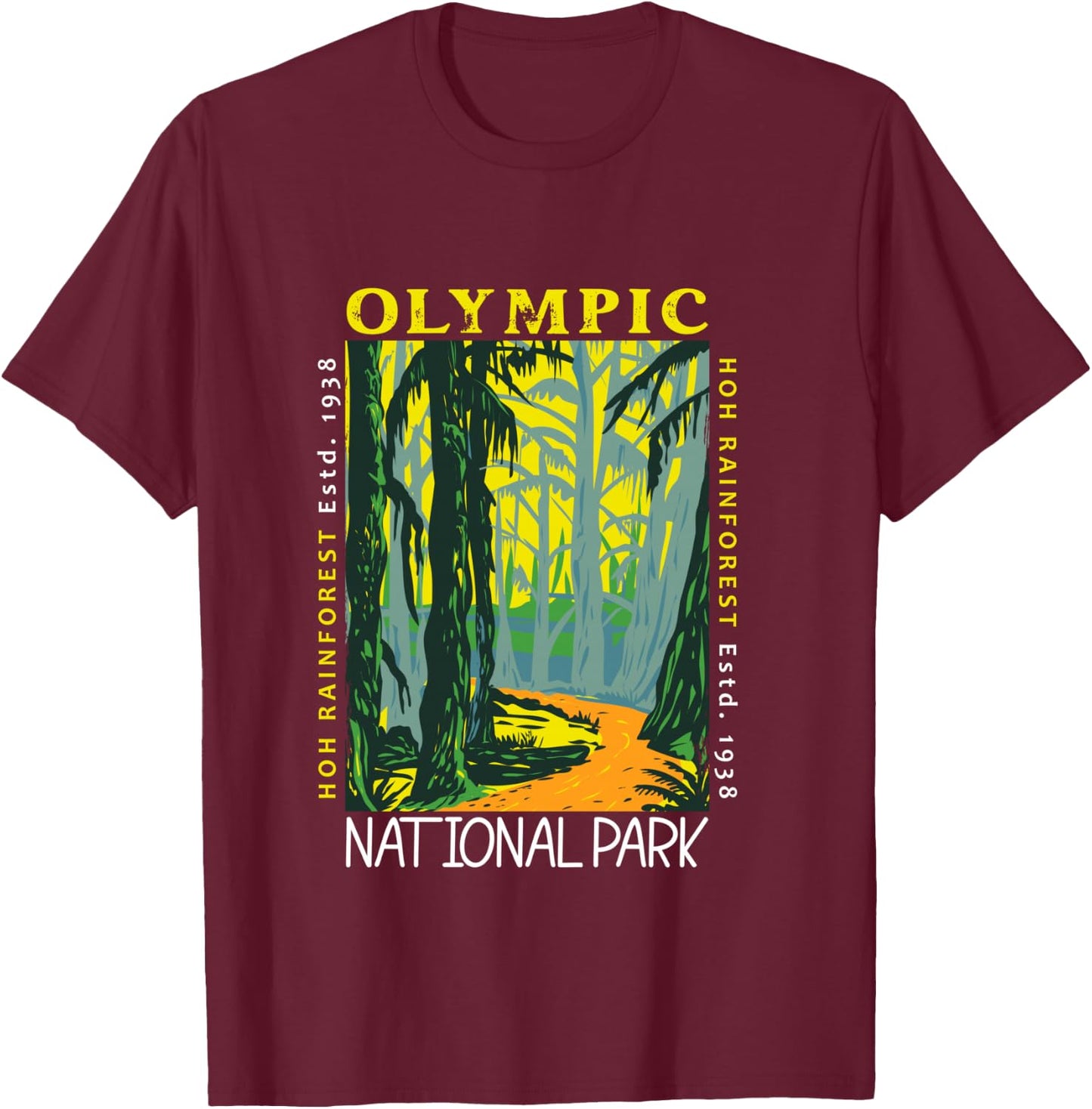 Hoh Rainforest Washington National Park Vintage T-Shirt - T-Shirt | Maroon