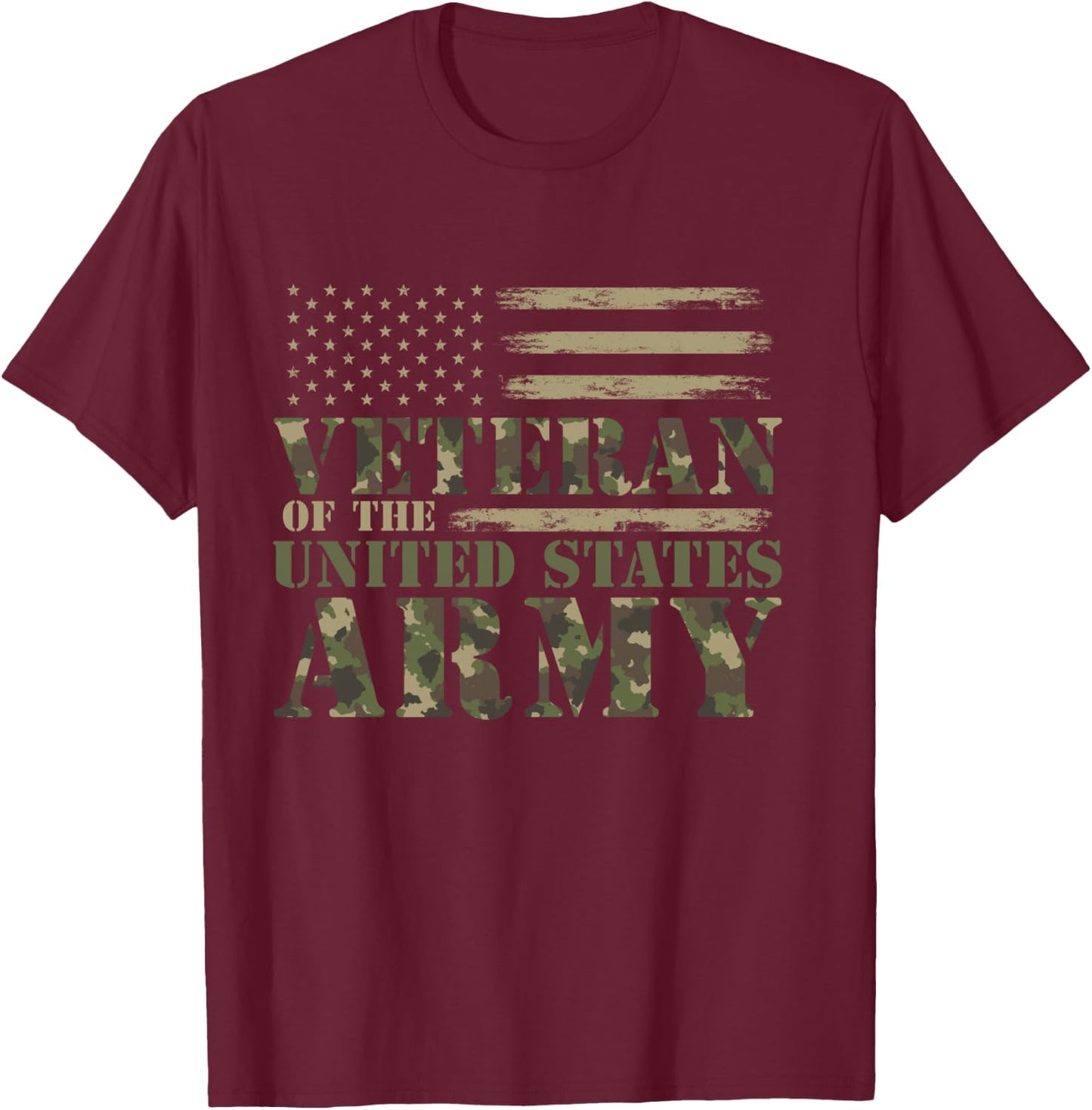 Veteran of The United States Army Camouflage US Flag Veteran T-Shirt - T-Shirt | Maroon