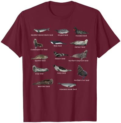 Types of Seals Eared Seals True Earless Seals Seal Lovers T-Shirt - T-Shirt | Maroon