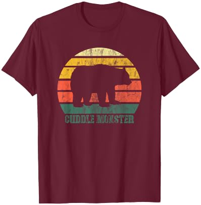 Retro Cuddle Monster Bear Fun Novelty T-Shirt - T-Shirt | Maroon