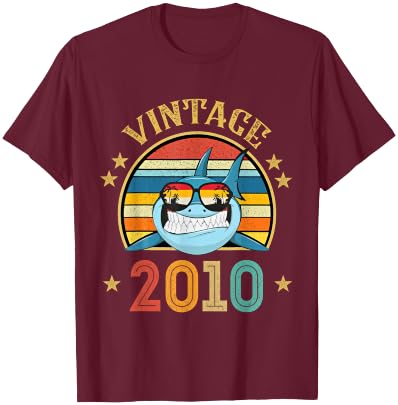 Vintage Shark Gift 16 Years Old Retro Vintage 2010 T-Shirt - T-Shirt | Maroon