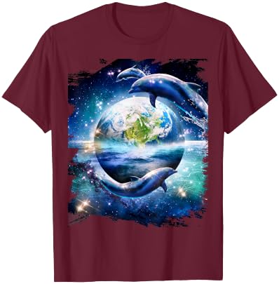 Galaxy Dolphin Dolphins In Space Earth T-Shirt - T-Shirt | Maroon