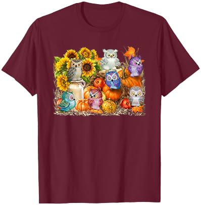 Autumn Owl Sunflower Pumpkin Halloween Costume T-Shirt - T-Shirt | Maroon