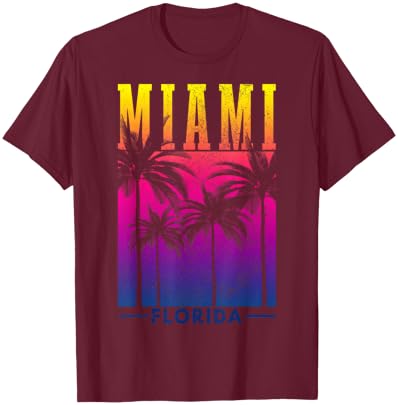 Miami Beach Retro Florida USA America Souvenir Gift T-Shirt - T-Shirt | Maroon